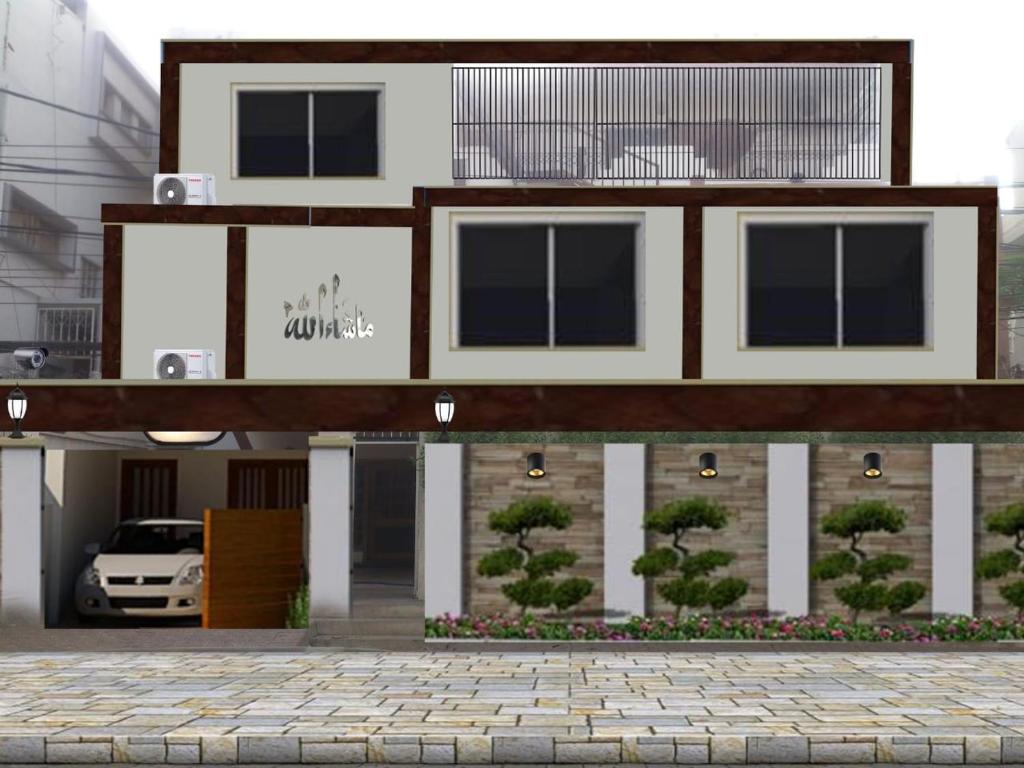 uma representação de uma casa com uma entrada em New Era Guest House em Karachi