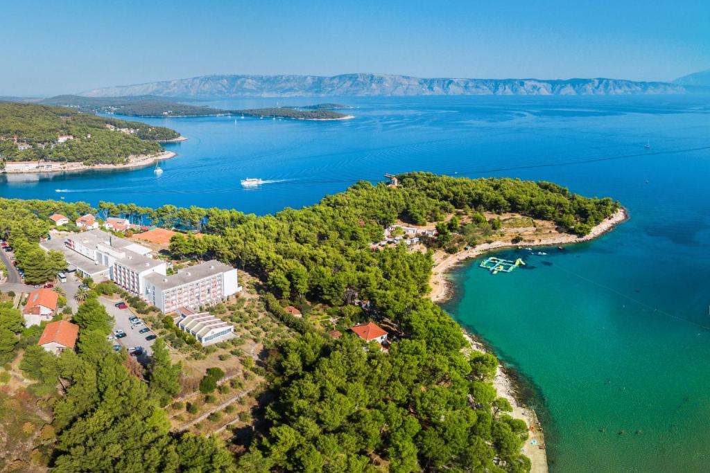 an aerial view of a island in the water at Hotel Hvar in Jelsa