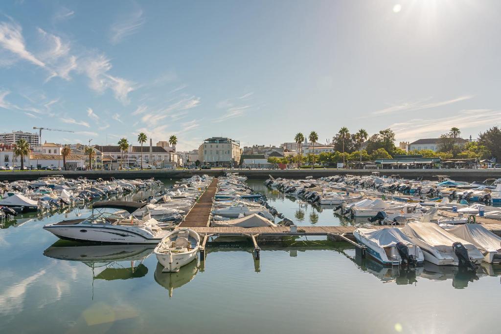 a group of boats docked in a marina at 3HB Faro in Faro