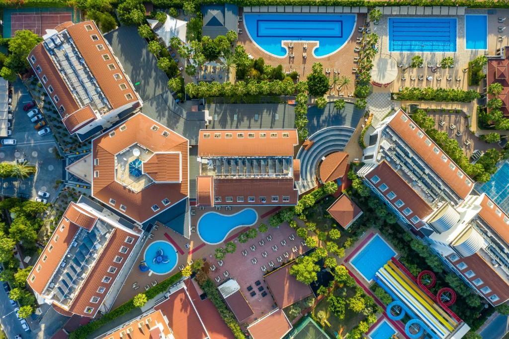 an overhead view of a city with buildings at Primasol Hane Family Resort Hotel in Side