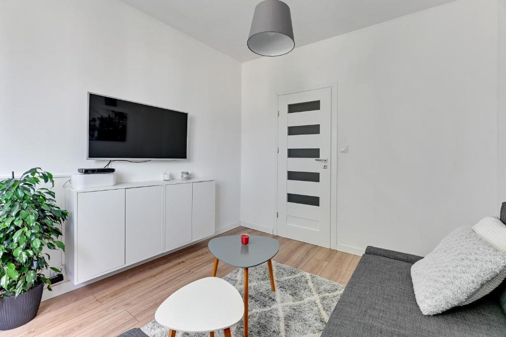 Televízia a/alebo spoločenská miestnosť v ubytovaní Apartament Nadmorski