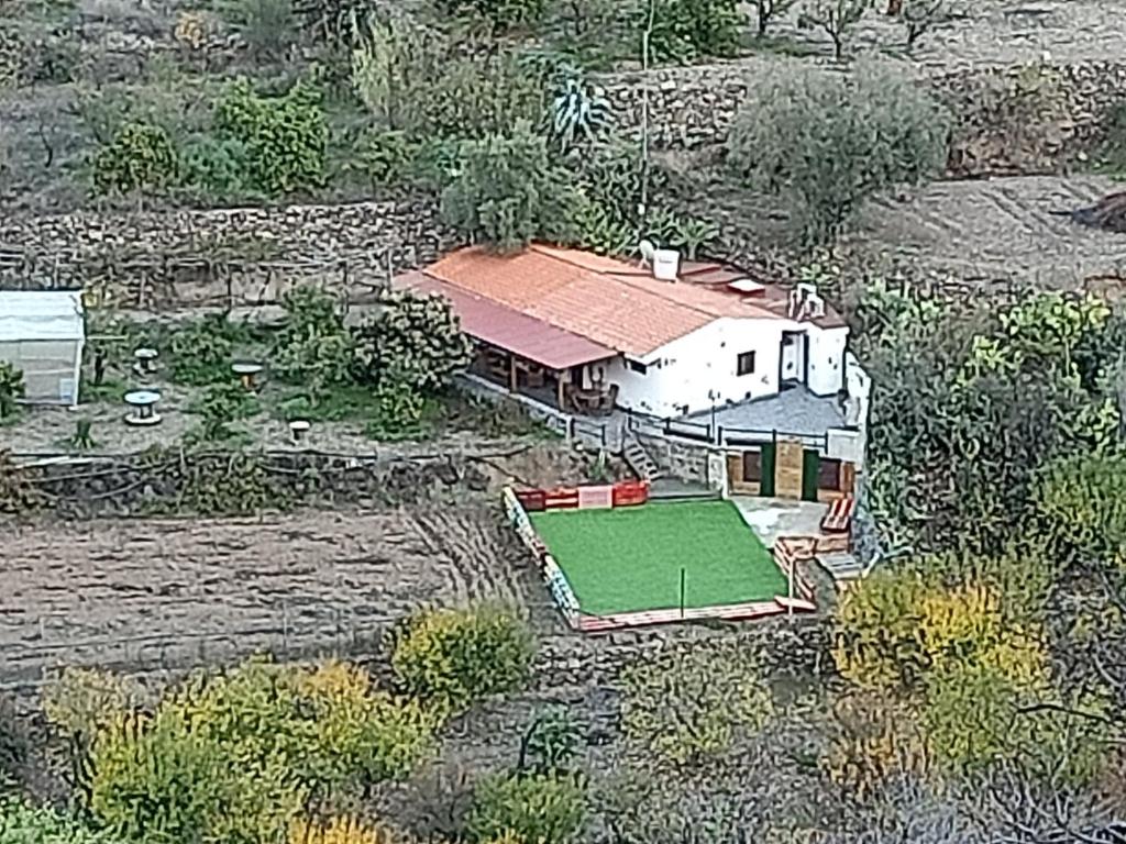 z góry widok na dom z zielonym dziedzińcem w obiekcie Casa Rural La Hoyita de Tunte w mieście San Bartolomé