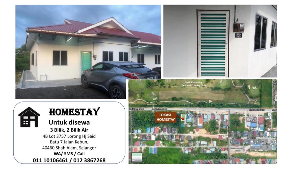 un collage de fotos con una casa y un coche en Homestay Warisan Nenda en Shah Alam