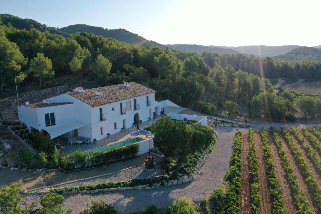 an aerial view of a villa in a vineyard at Villa Masia Capdet in Sant Pere de Ribes
