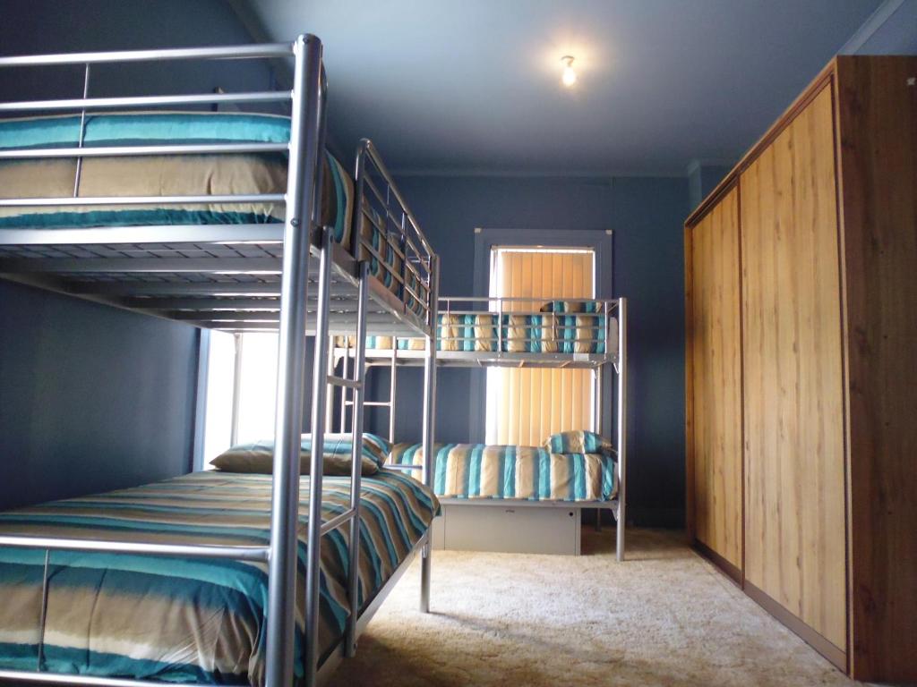 ペンギンにあるHappy Backpackerの二段ベッド2組が備わる二段ベッド付きの客室です。
