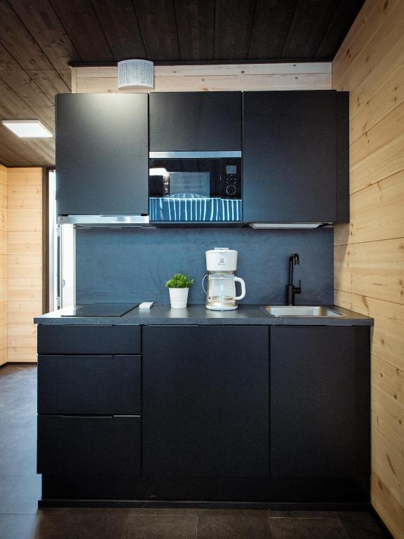 Kuchyň nebo kuchyňský kout v ubytování Black Hotel