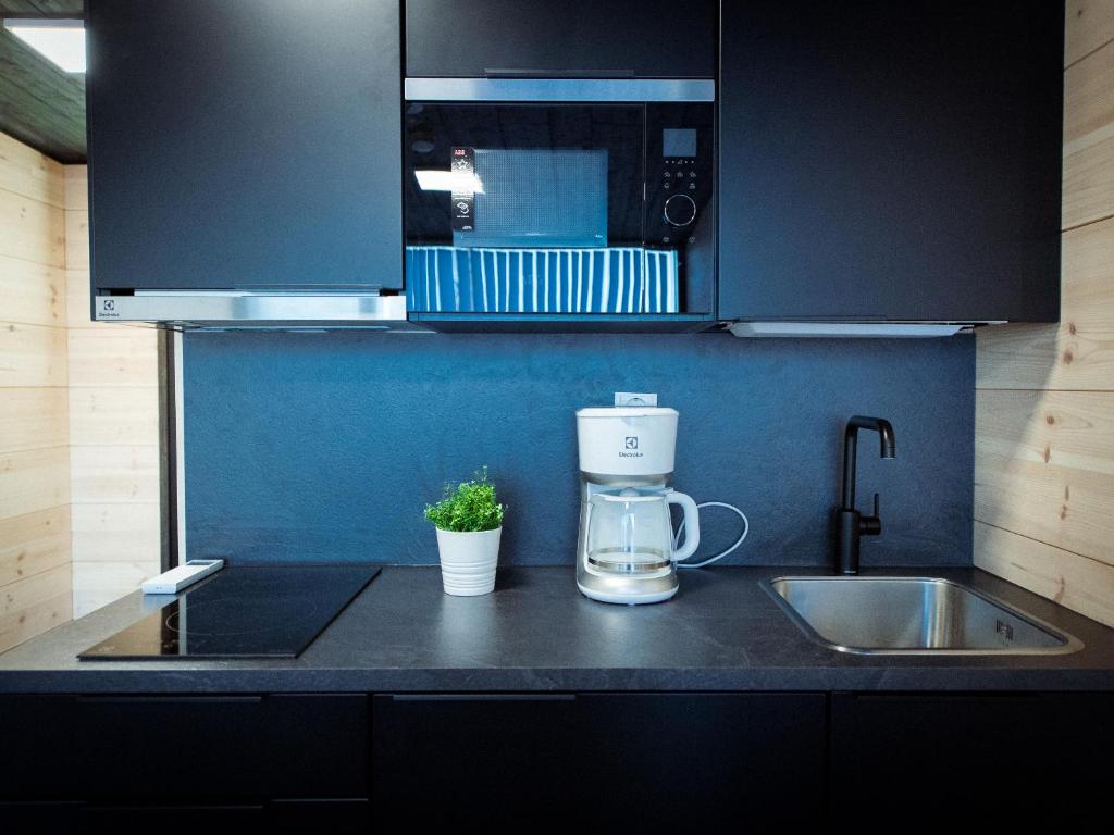Kuchyň nebo kuchyňský kout v ubytování Black Hotel