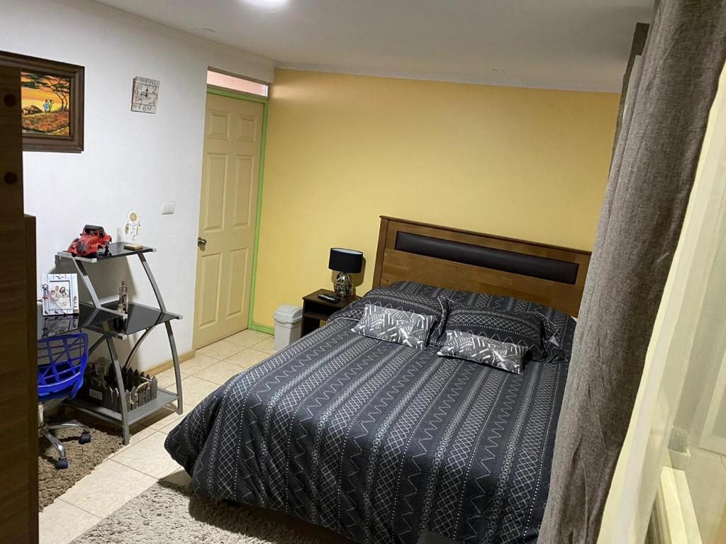 Pozo Almonte的住宿－SALITRE SPA，一间卧室设有一张床和黄色的墙壁