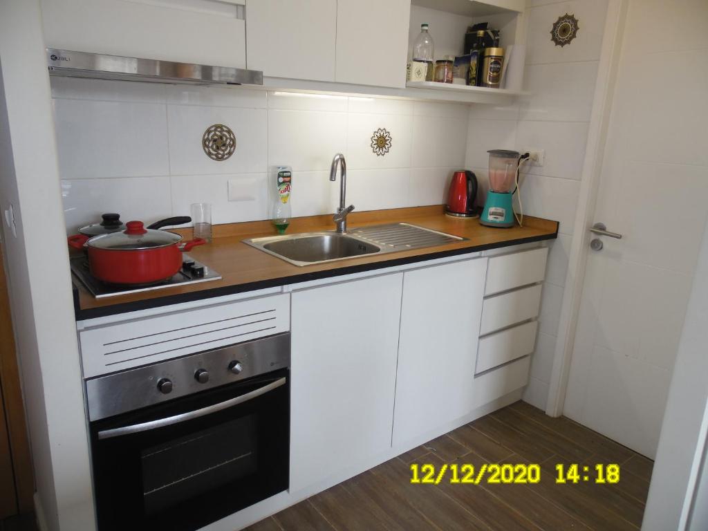 a small kitchen with a sink and a stove at Departamento 1D 1B, Puerto Montt in Puerto Montt