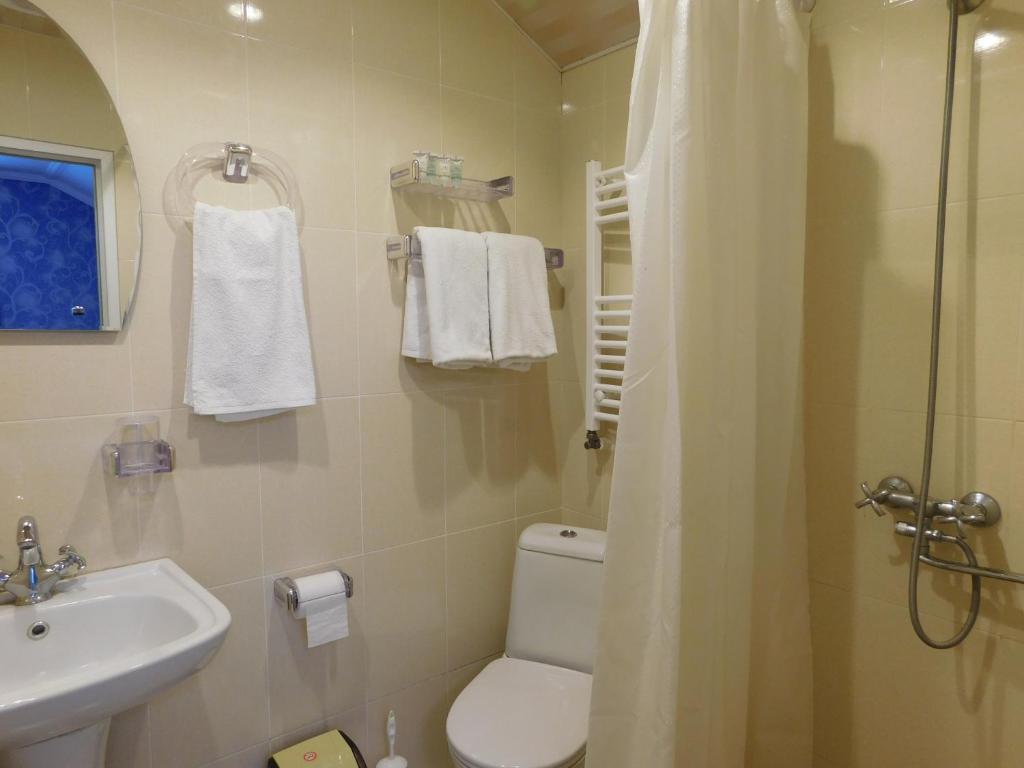 Koupelna v ubytování Akaki's Guesthouse