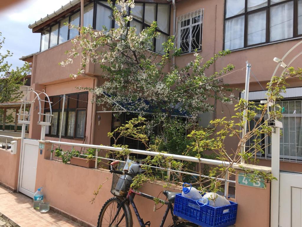 a bike parked in front of a building at Avsa Apart in Avşa Adası