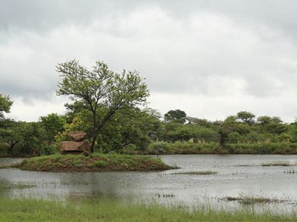 una piccola isola in mezzo a un corpo d'acqua di Morekuri Safaris a Hammanskraal