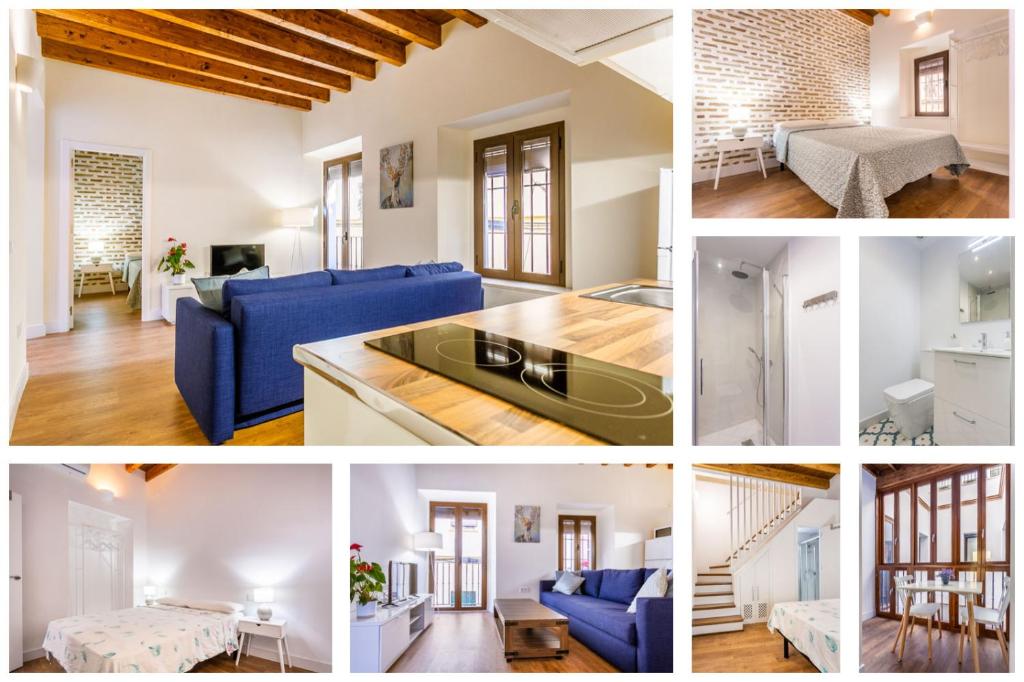 un collage de fotos de una sala de estar y un comedor en Stunning apartment in central Seville, en Sevilla