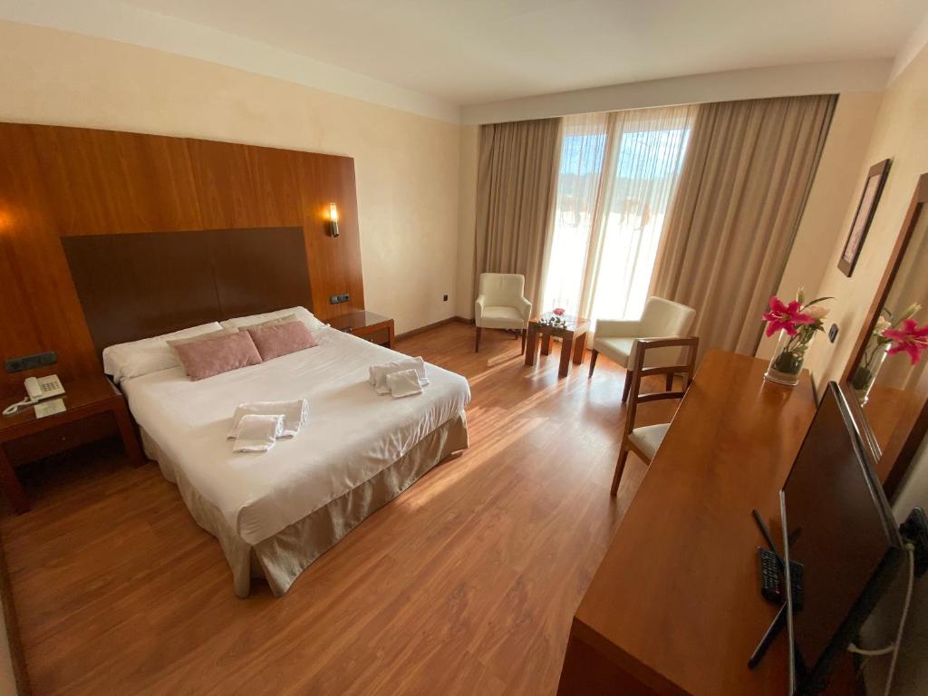 a hotel room with a bed and a living room at Hotel Montera Plaza in Los Barrios