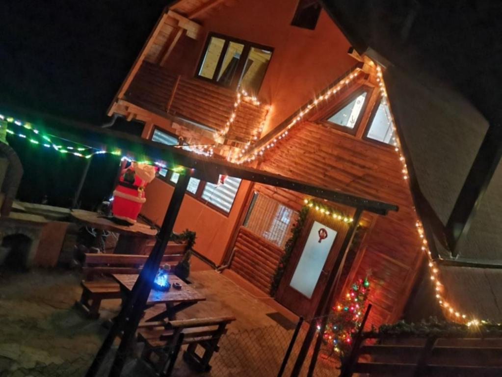 ein Bild eines Hauses mit Weihnachtslichtern in der Unterkunft Planinska IDILA in Crni Vrh