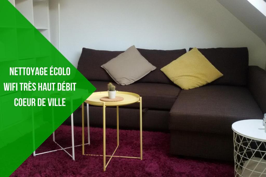 a living room with a couch and a table at L1 - Green and cosy flat close Paris - WIFI in Longjumeau