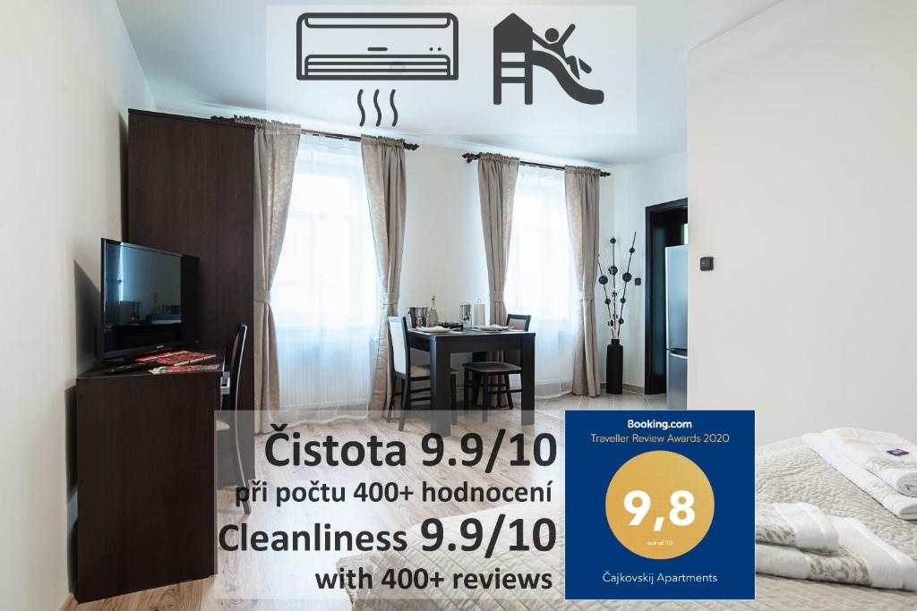 a poster of a room with a bedroom at Čajkovskij Apartments in Brno