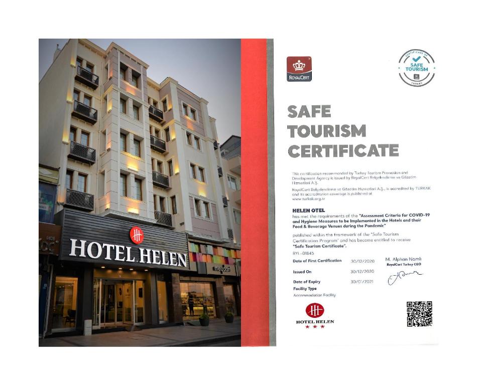 uma brochura para um edifício Heinemann do hotel em Helen Hotel em Çanakkale