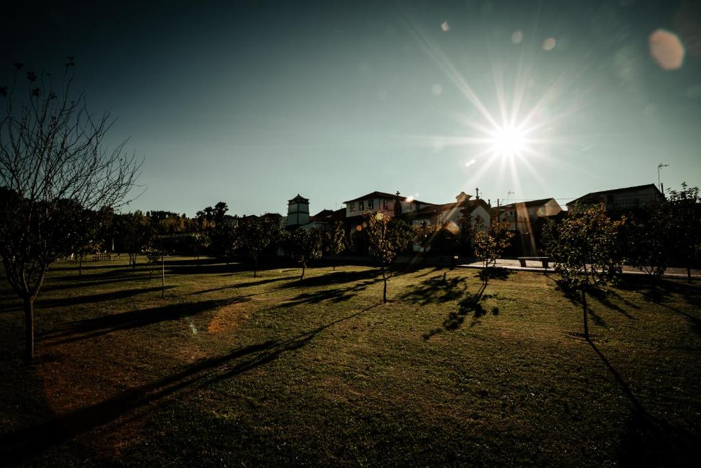 a sun is shining in a field with trees at Solar de Maceira in Seia