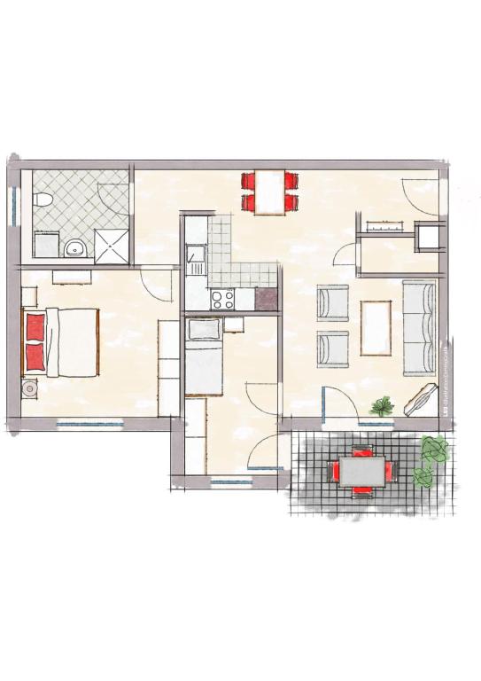 Půdorys ubytování StayCozy Bike&Ski Apartments, barrierefrei, free WIFI, Erdgeschoss