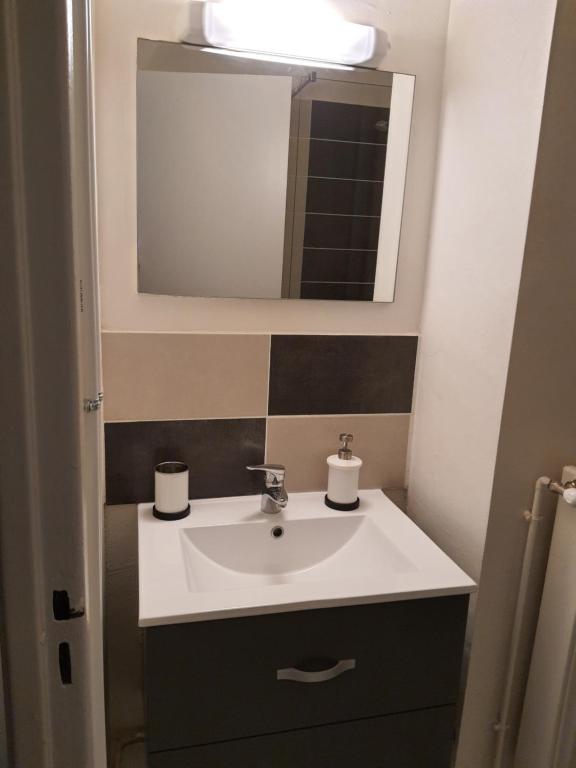a bathroom with a sink and a mirror at Appartement la plage in Marseille