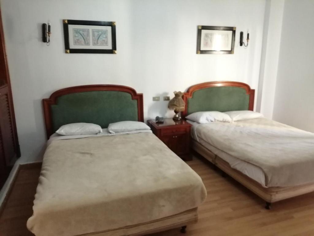 twee bedden naast elkaar in een kamer bij Mayorca Hotel Cairo in Caïro