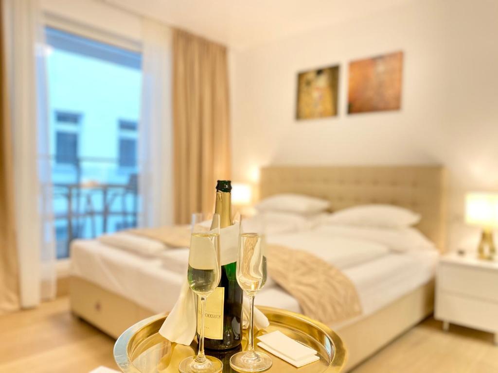 Posteľ alebo postele v izbe v ubytovaní Steiner Residences Vienna Vorgartenstrasse
