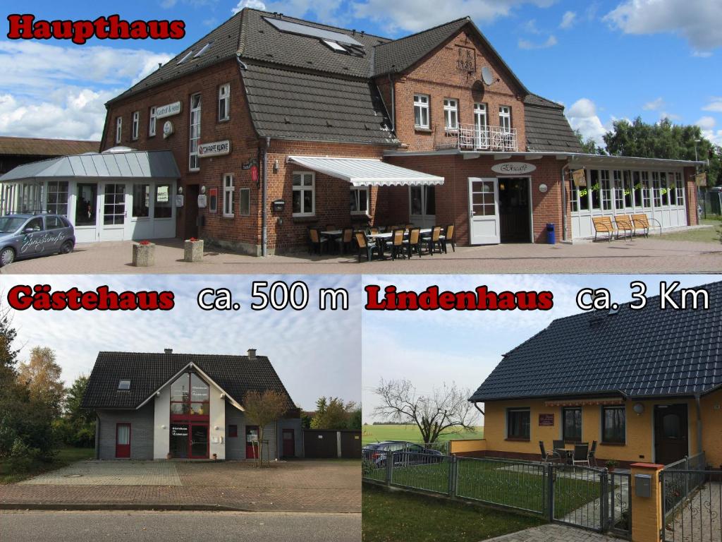 two pictures of a house and a building at Gasthof Scharfe Kurve in Lützow