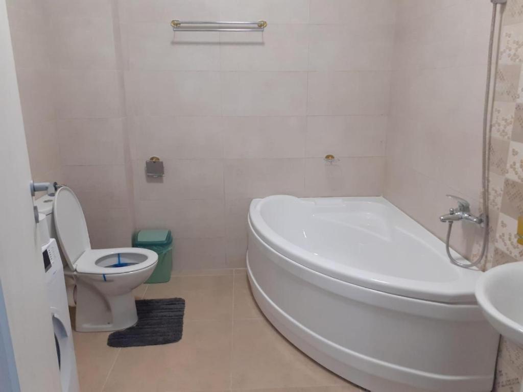 uma casa de banho branca com um WC e um lavatório em Luxury 1 Bedroom Apartment em Roşu