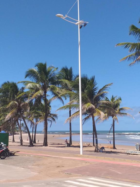 a street with palm trees on the beach at Pousada e Hostel VILA MARINA in Salvador