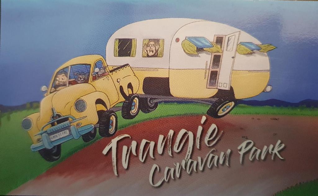 a painting of a trailer caravan park with a truck at Trangie Caravan Park in Trangie