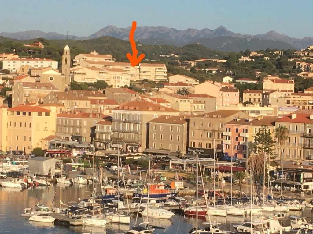 a group of boats docked in a harbor at Jardins de Quatrina in Propriano