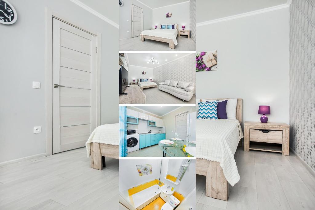 トリヤッチにあるSweet Marshmallow Apartment SUTKI LIFEのベッドルームとリビングルームの写真集