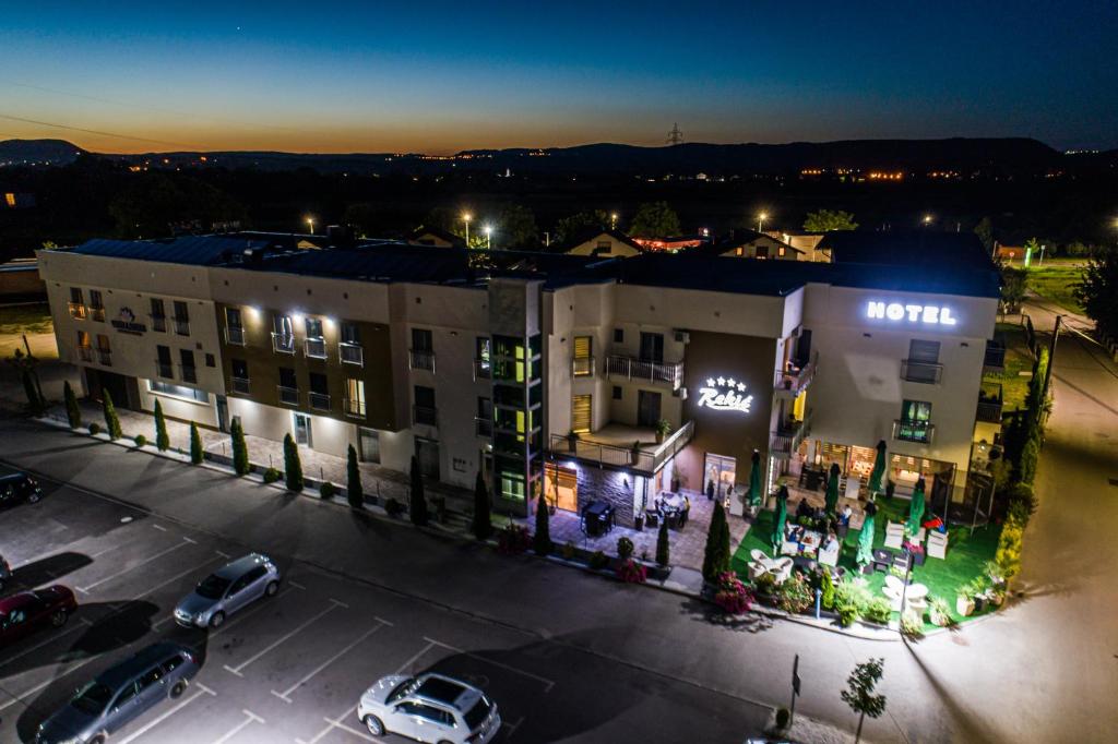 an aerial view of a hotel at night at Hotel Rekic in Bihać