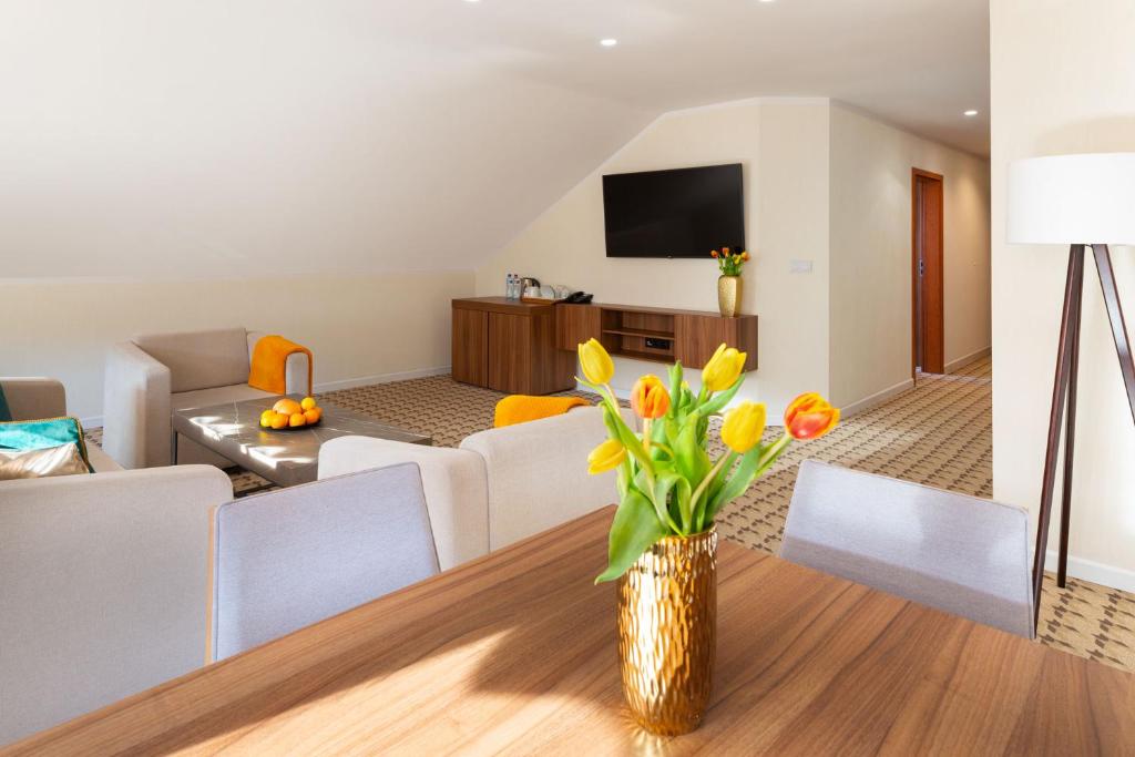 Televízia a/alebo spoločenská miestnosť v ubytovaní Hotel Verde Montana Wellness & Spa