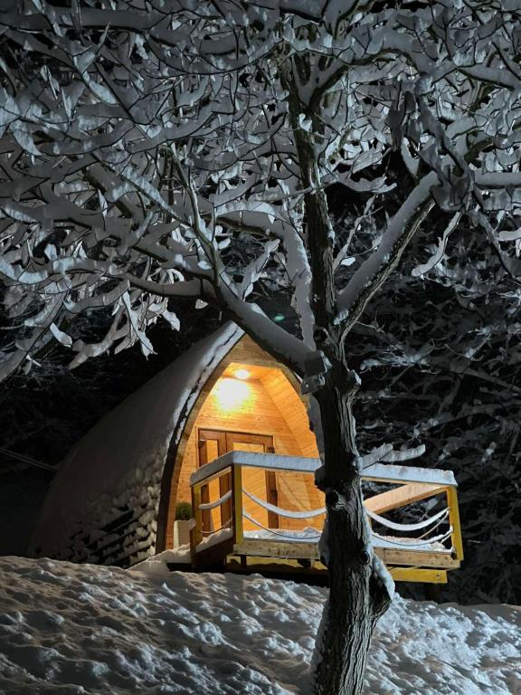 Glamping Jezero v zimě