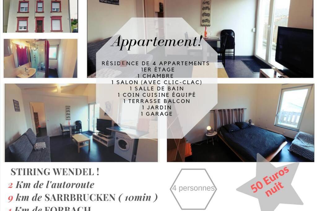 een collage van vier foto's van een woonkamer bij Appartement complet in Stiring-Wendel