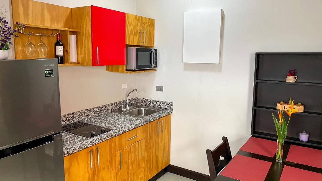 Kuchyň nebo kuchyňský kout v ubytování Apartamentos Equipados RyA del Volcán