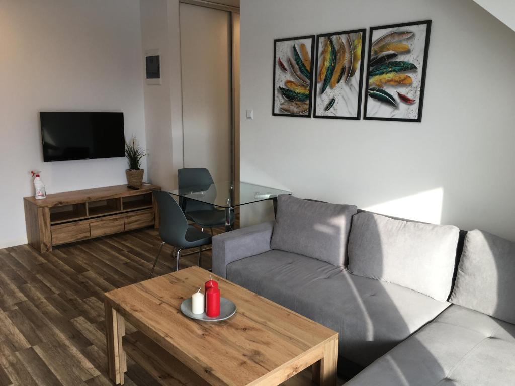 a living room with a couch and a table at apartament in Rzeszów