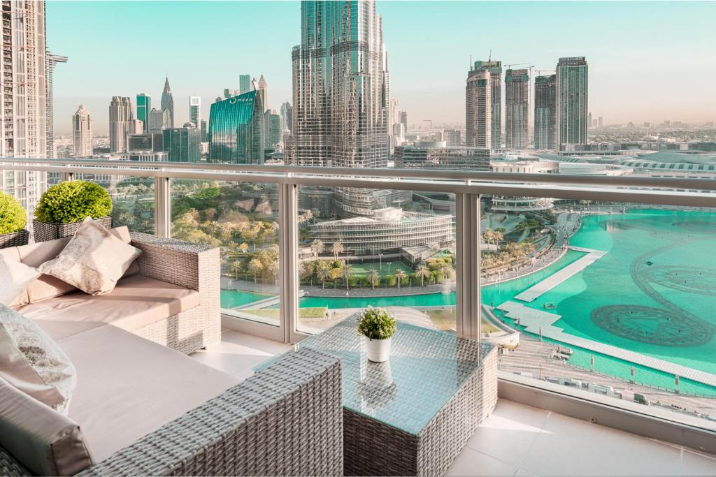 a balcony with a view of the city at Elite Royal Apartment - Full Burj Khalifa & Fountain view - Ambassador in Dubai