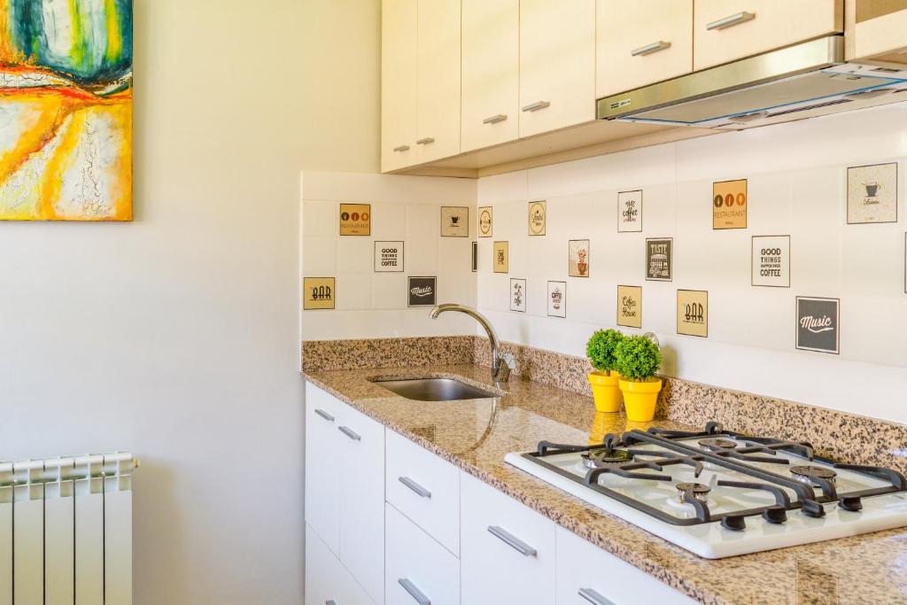 a kitchen with a sink and a stove at Aires De Montaña in El Bolsón