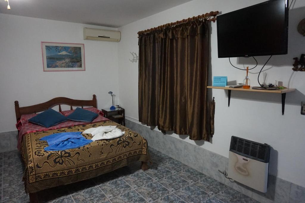 1 dormitorio con 1 cama y TV en la pared en Departamentos Kemi en San Luis