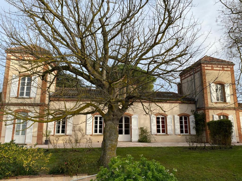 una casa grande con un árbol delante en La Tarabelloise, en Tarabel