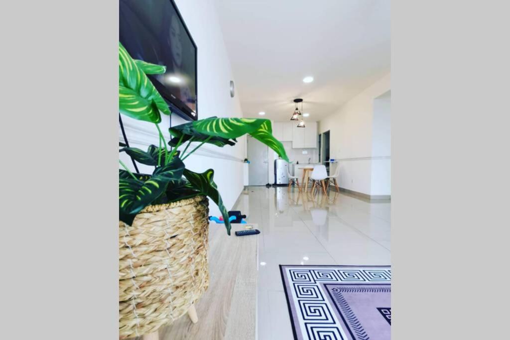 a living room with a plant in a basket at @Sentrovue Homestay AFIQ near UiTM/Hosp PuncakAlam in Kuala Selangor