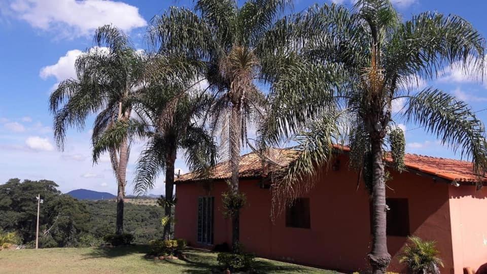 a house with two palm trees in front of it at Sitio em Atibaia - Sitio Beija-Flor in Atibaia