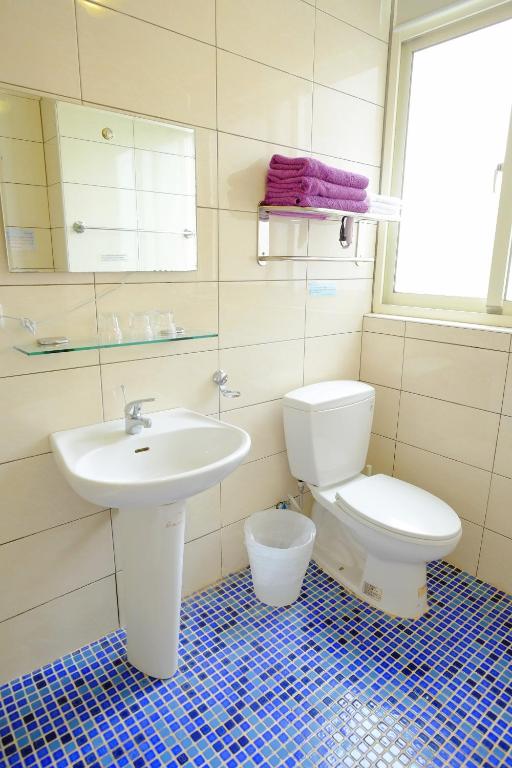 a bathroom with a toilet and a sink at Spring Garden Homestay in Hualien City