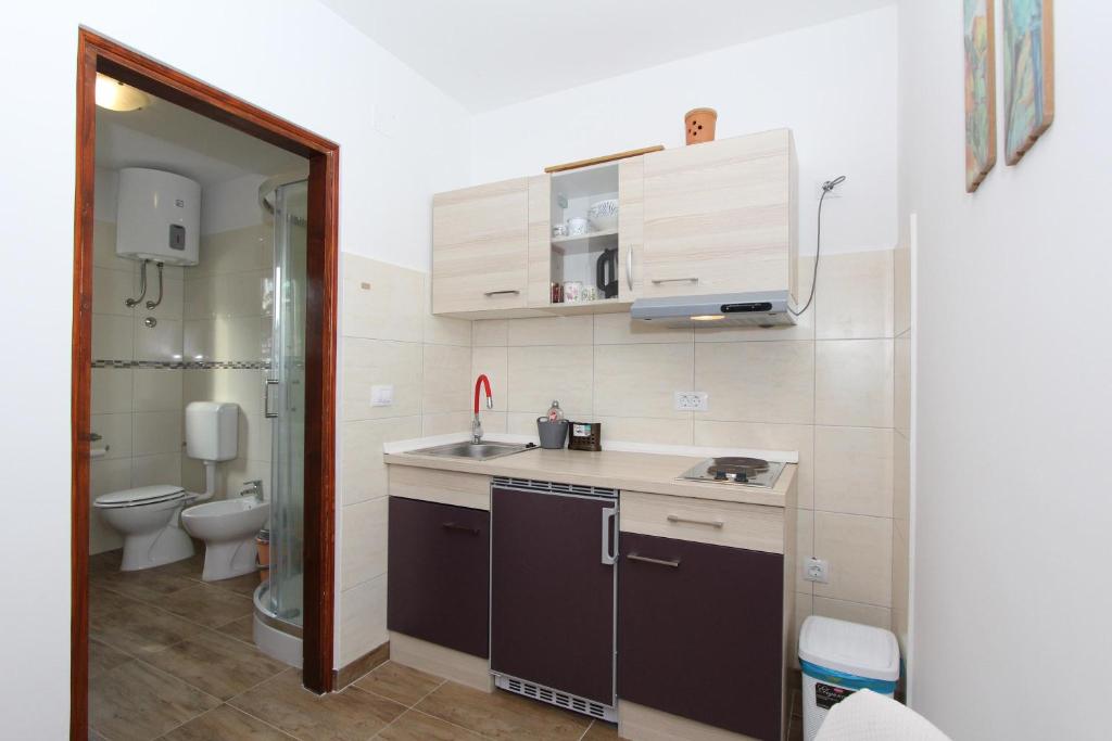 małą kuchnię ze zlewem i toaletą w obiekcie Apartment Gabriel w Rovinj