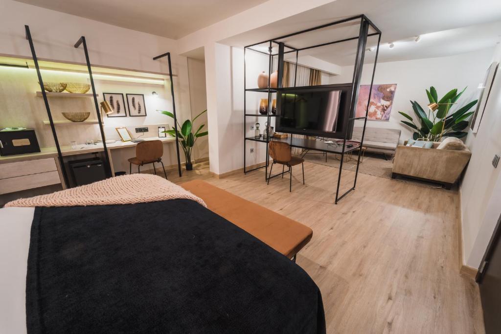 a bedroom with a bed and a tv in a room at Hotel Taburiente S.C.Tenerife in Santa Cruz de Tenerife
