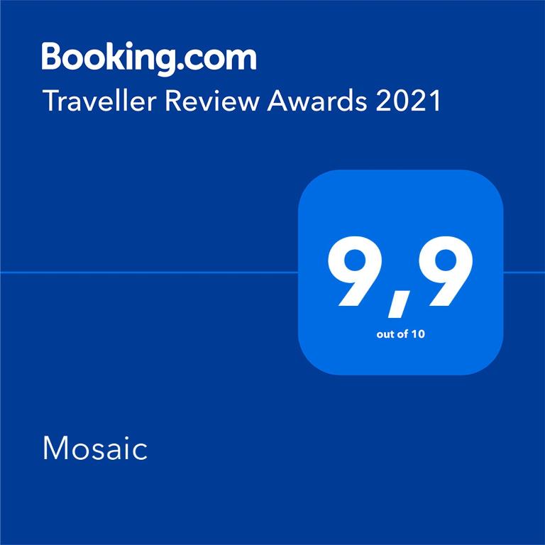 Certifikát, hodnocení, plakát nebo jiný dokument vystavený v ubytování Mosaic
