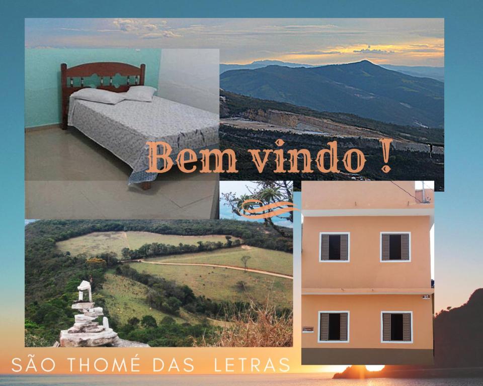 a collage of pictures of a bedroom and a house at Casa da Montanha in São Thomé das Letras